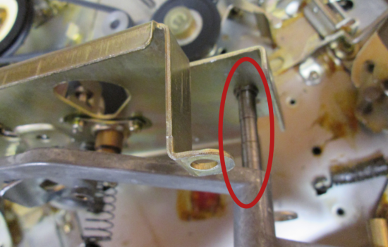 Closeup of pivot point spindle with lever arm partially removed